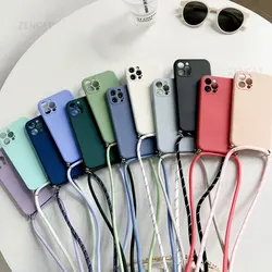 Coque de téléphone en silicone liquide pour iPhone, bandoulière, collier, sangle, lanière, coque pour iPhone 16, 15, 14, 13, 12, ata, Ni, 11, Pro, X, Poly, XS, Max, 7, 8, Plus