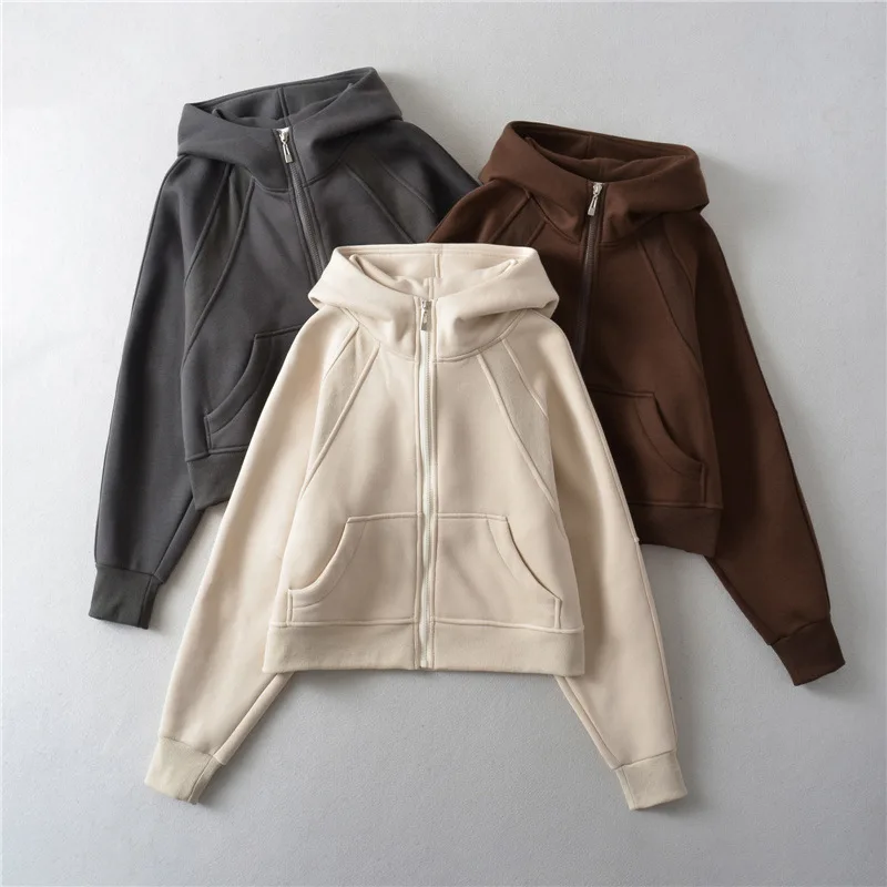 Cárdigan con capucha y manga raglán de estilo americano y europeo para mujer, suéter deportivo informal holgado con forro polar y cremallera para Otoño e Invierno