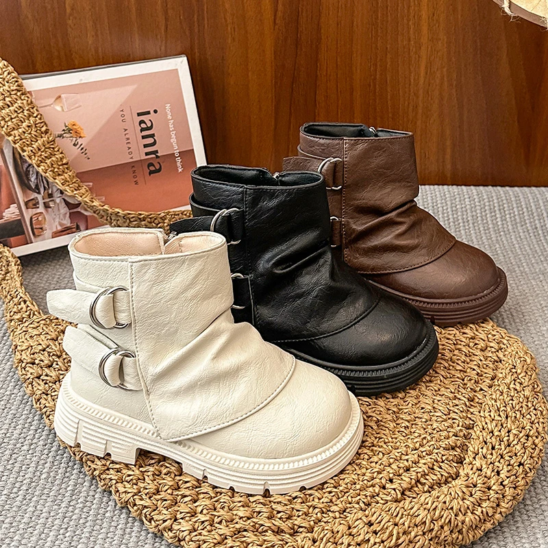 Kids Short Boots Korean Style Sweet Girls Princess Boots Soft Bottom Round Toes 2025 Autumn New Children Fashion Shoes Non-slip