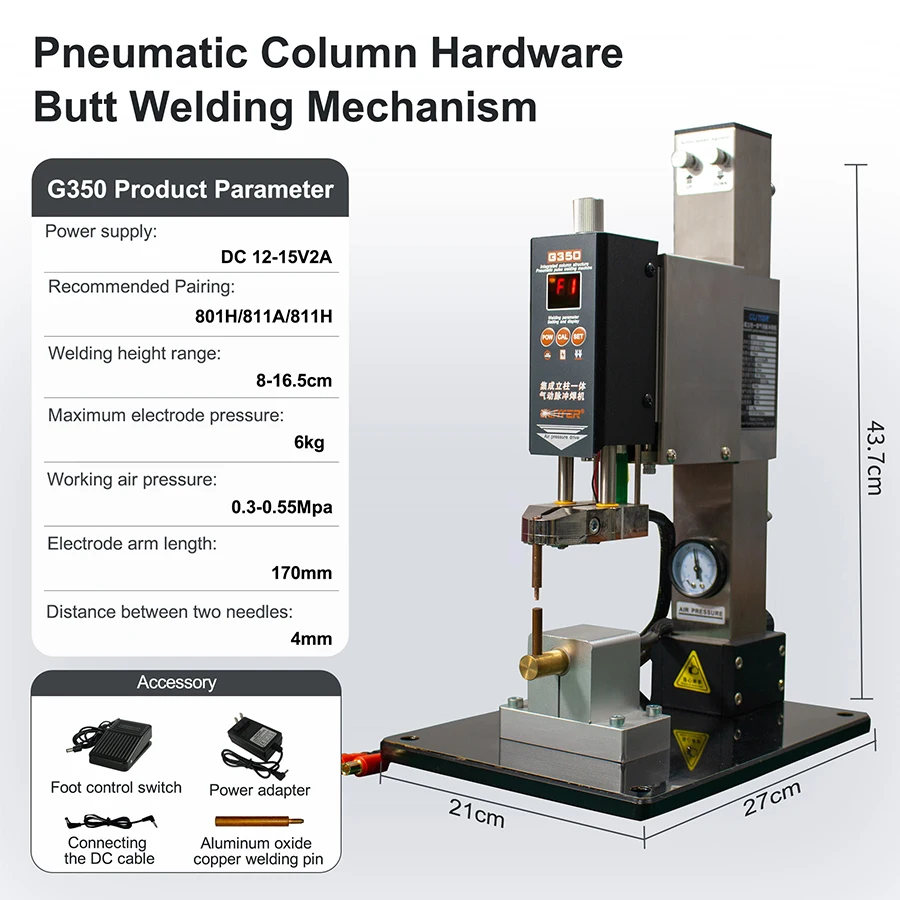 Glitter G-350 Integrated Column Pneumatic Pulse Welding Machine Parallel Weld Head Downward Welding Welder