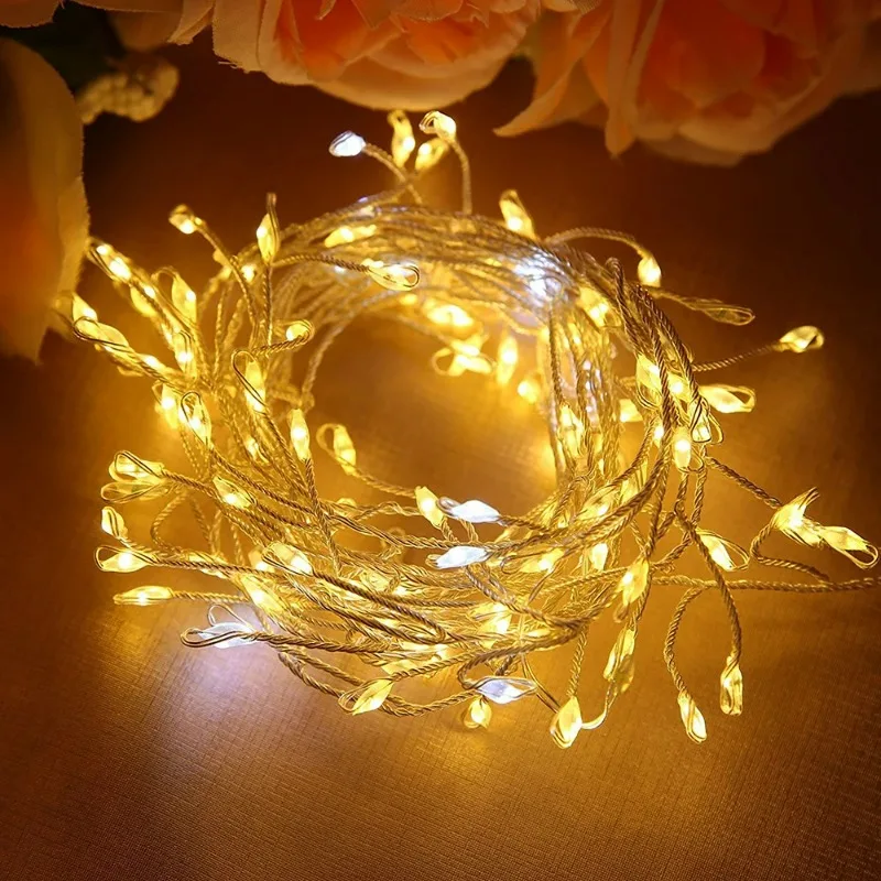 LED Copper Wire String Lights Firecrackers Fairy Garland Lamp for New Year Christmas Tree Wedding Holiday Party Decoration