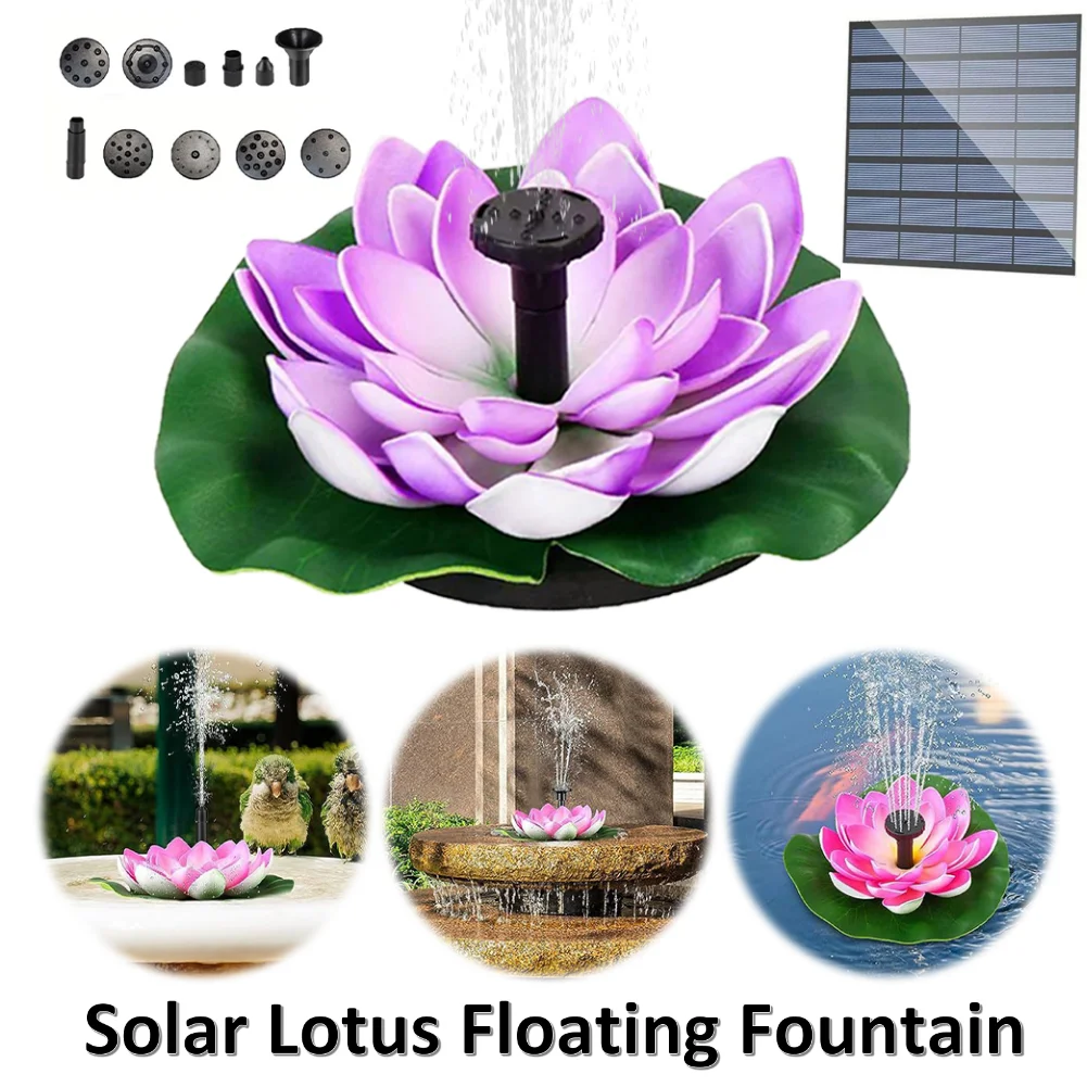 

Плавающий фонтан с солнечным лотосом, искусственный цветок лотоса, птица, фонтаны для ванны, уличный сад, украшение для пруда, водный пейзаж, декор для сада