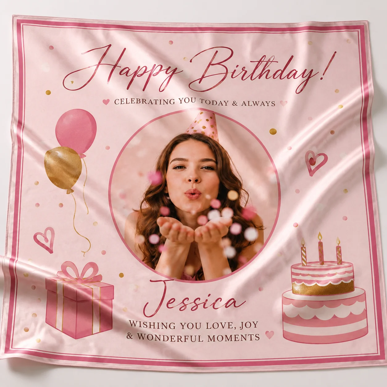 

Custom Picture Scarf Birthday Gift Personalized Square Silk Feeling Scarf
