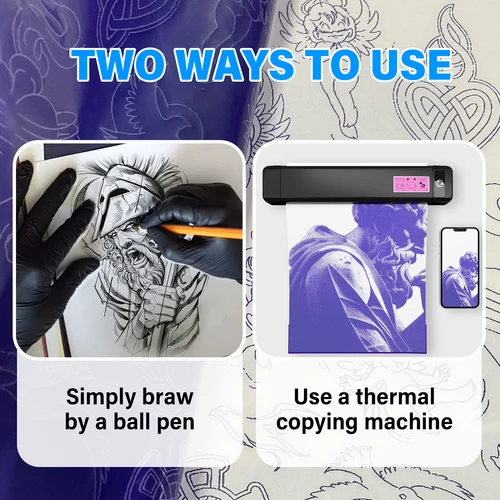 Imagen 2 del producto OZER 100 Hojas de Papel de Transferencia para Tatuajes Tamaño A4, Papel de Calco para Tatuajes, Papel para Plantillas de Copiadora Térmica, Suministros para Tatuajes