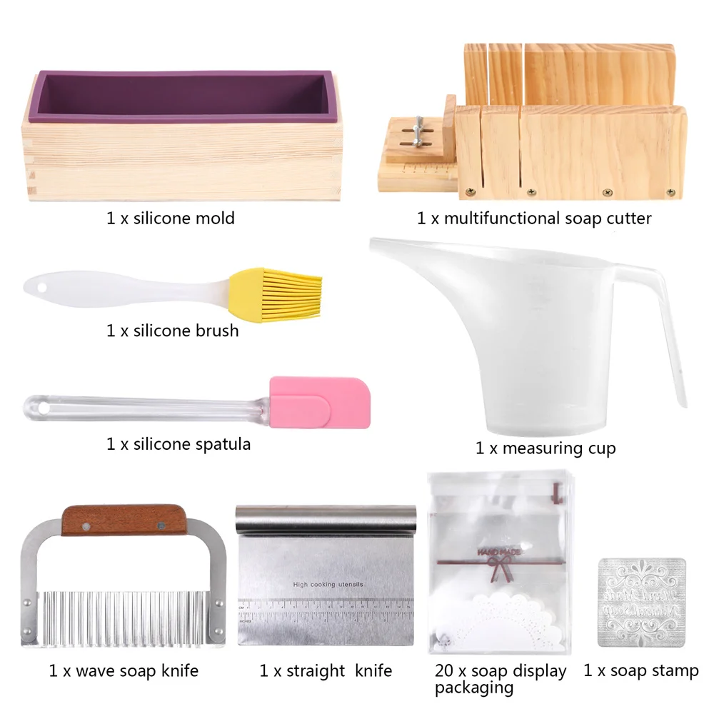 Boowan Nicole Complete DIY Soap Making Kit Handmade Silicone Liner with Multifunctional Soap Cutter and Stamp