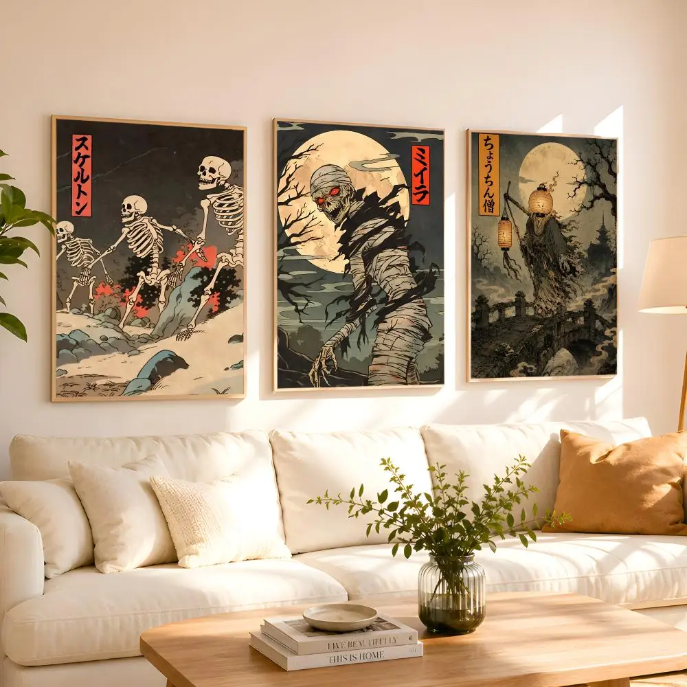 Creepy Japanese Ghost Zombie Mummy Halloween Art Poster 1PC HD Matte Peel And Stick Wall Decor Bedroom Living Room Dorm Office