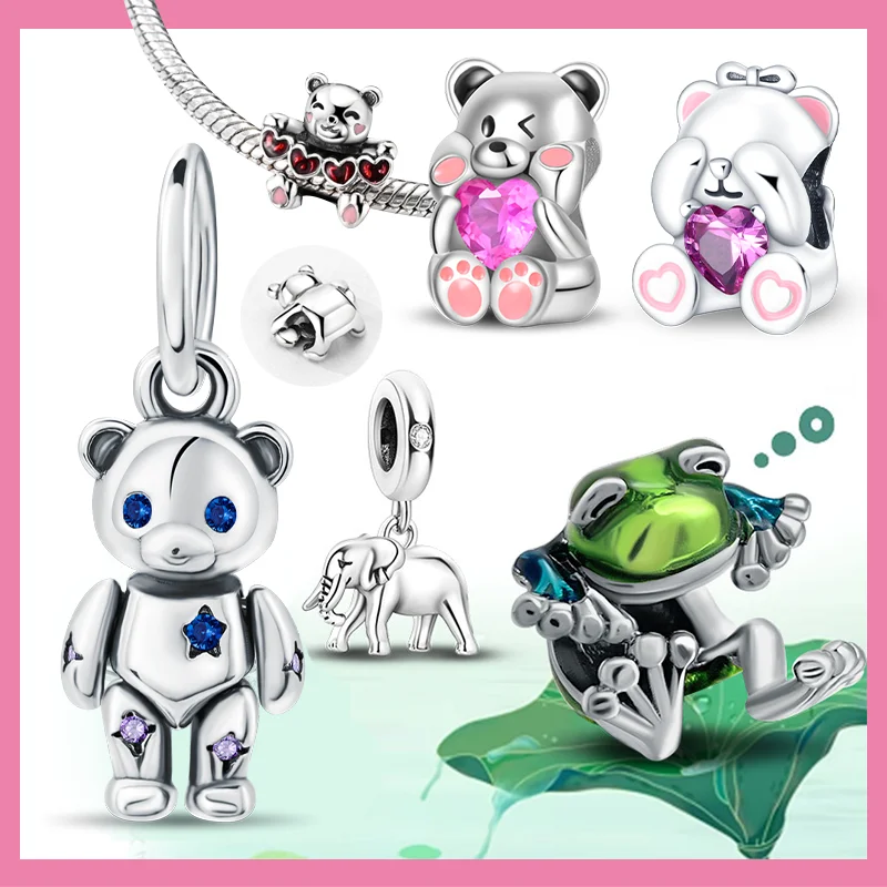 

Creative 925 Sterling Silver Movable Teddy Bear Dangle Charm Fit DlY Bracelet Necklaces Women's Cute DIY Jewelry Accessories