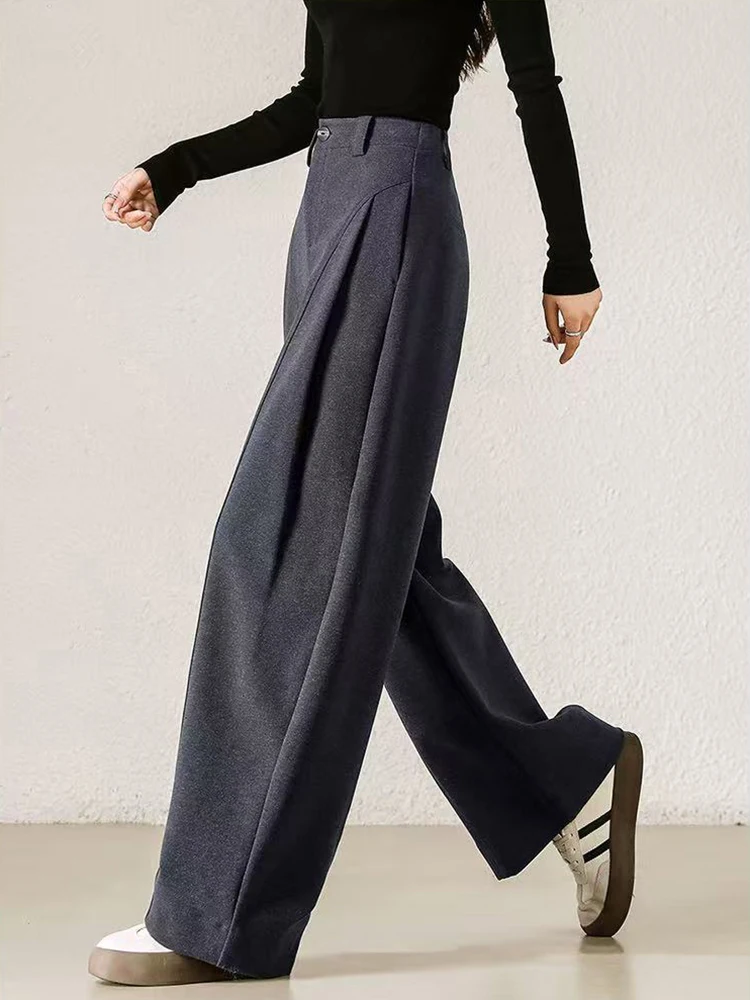 กางเกงขายาวทรงตรงผู้หญิง สไตล์วินเทจ สำหรับสาวออฟฟิศ ใส่ได้ทั้งฤดูใบไม้ร่วงและฤดูหนาว ลำลอง ใหม่ ทรงหลวม สีพื้น มีกระเป๋า สไตล์เรโทร