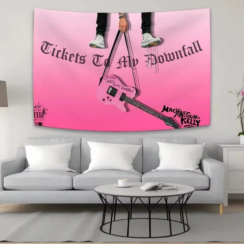 VIKAMA Pink Guitar Graphic Tapestry, Retro Rock Letter Figure Wall Hanging, Aesthetic Music Room Wall Decor