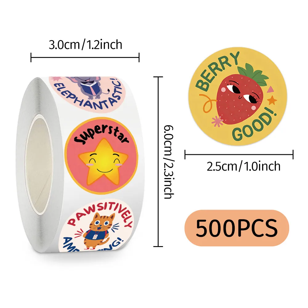 

Kawaii Encouragement Stickers 500pcs Per Roll Cute Animal Motivational Vinyl Decals Reward BulingBulingStickers Store