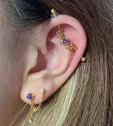 1PC  Golden Baroque  Industrial Piercing Barbell CZ Adjustable Industrial Bar Helix Piercing Cartilage Double Hole Body Jewelry