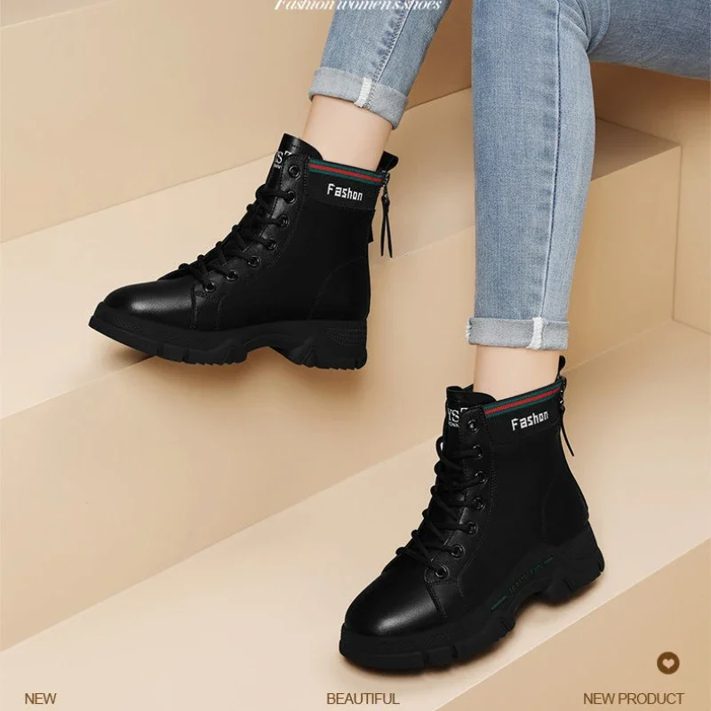 Botas Mujer New Black Women\'s Boots Fashion Lady Casual Boots 2024 Spring Autumn Outdoor Non-slip Thick-soled Women Travel Boots