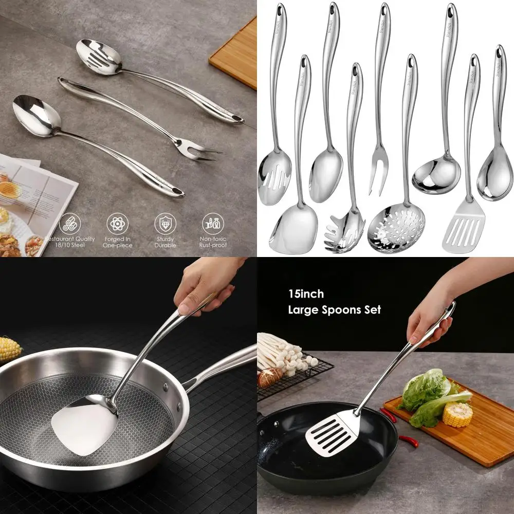

9-Piece 304 Stainless Steel Kitchen Utensil Set: Serving, Cooking, Spatulas, Ladles, and More