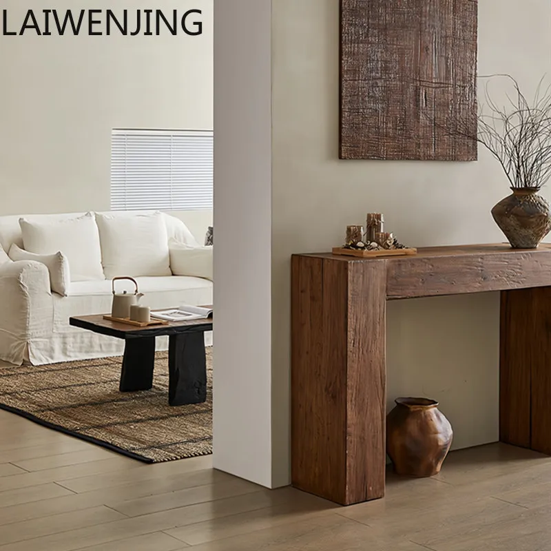 طاولة مدخل من الخشب الصلب من SGF wabi-sabi طاولة فاخرة خفيفة إيطالية قديمة على الحائط #3