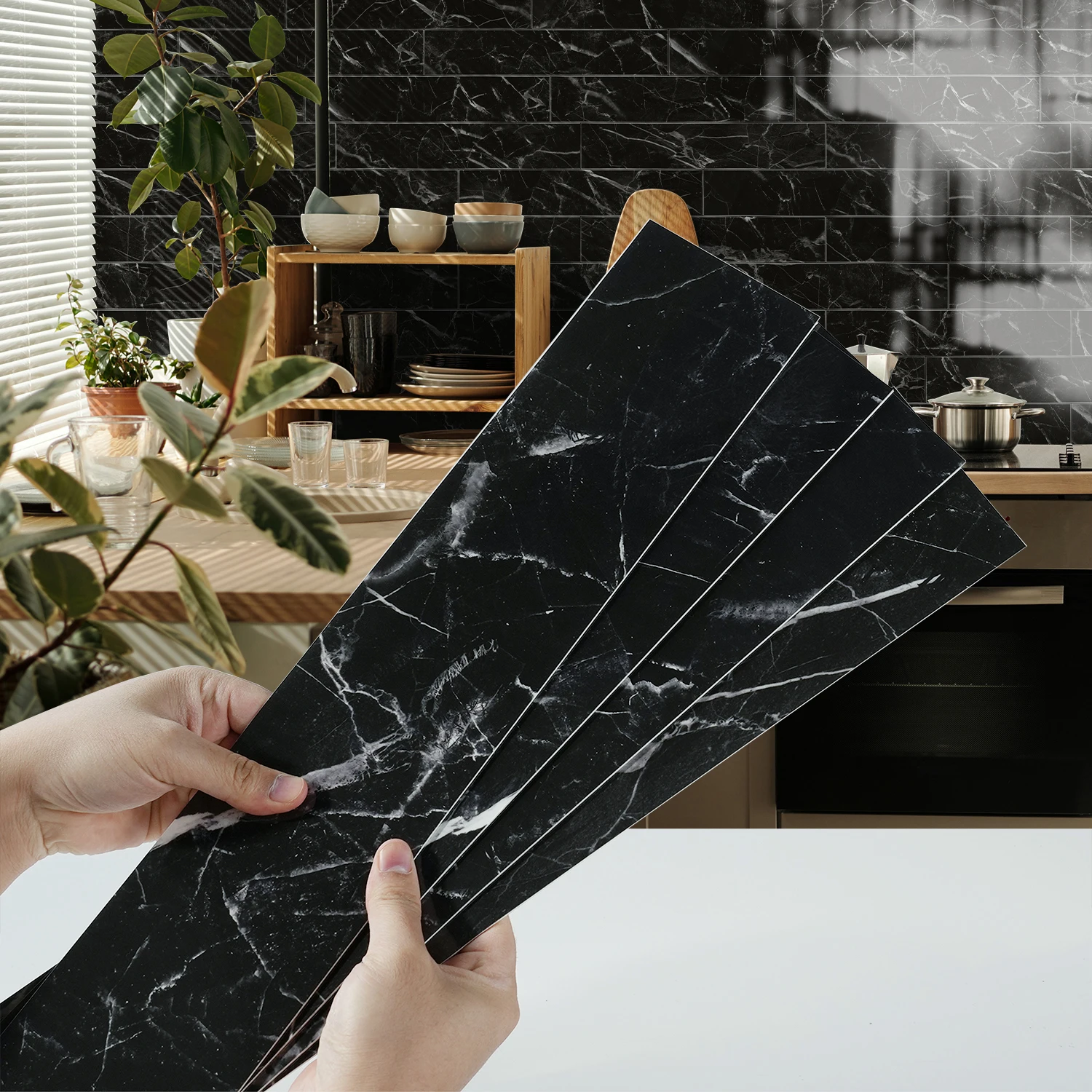 12/24PCS Thick Crystal Marble Tile Stickers Kitchen Living Room Waterproof Wall Stickers Self Adhesive Simple Creative Wallpaper