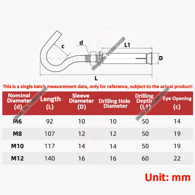 1-5pcs M6 M8 M10 M12 Expansion Hook Screws Concrete Wall Anchor Hook Heavy Duty Open Eye Hook Pull Explosion Bolts