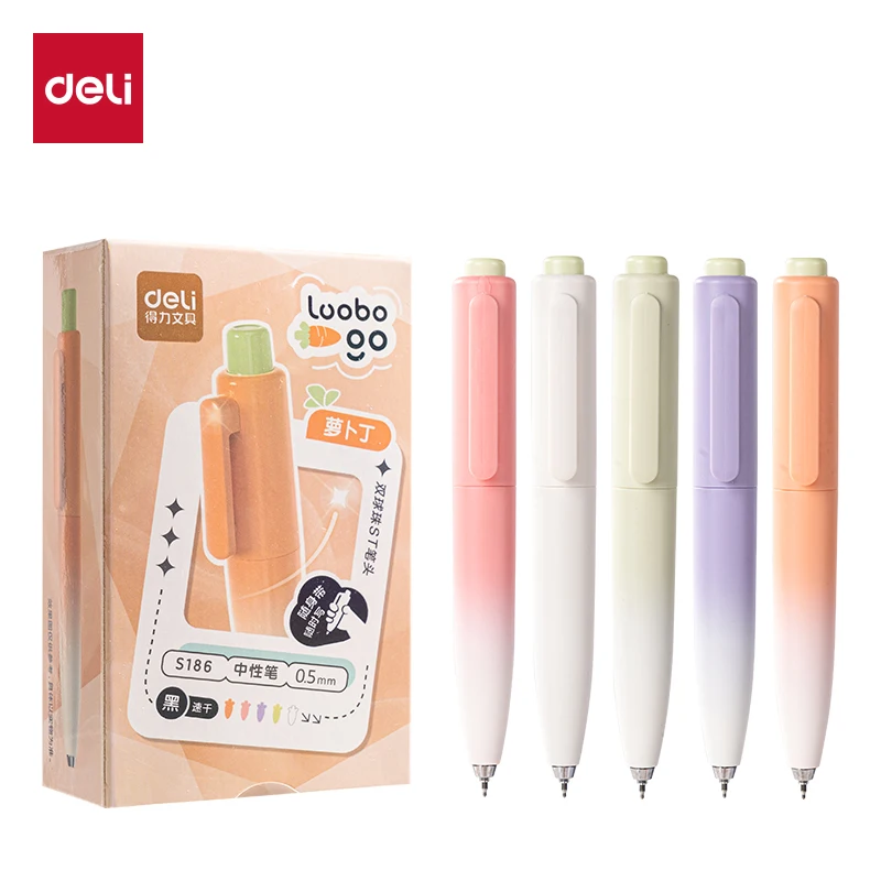 Deli 10pcs 0.5mm Black Ink Quick-drying Cute Gel Pens School Student Supplies Office Supplies Stationery Signing Pen Kawaii Gift