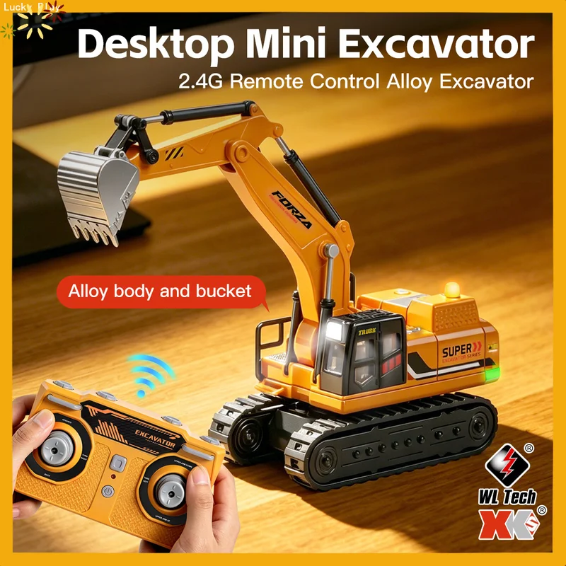 Wltoys New 6402 Rc Excavator 1/64 6402 Alloy Simulation Model 340° Rotation With Sound Led Light Mini Desktop Rc Car Toys Gifts