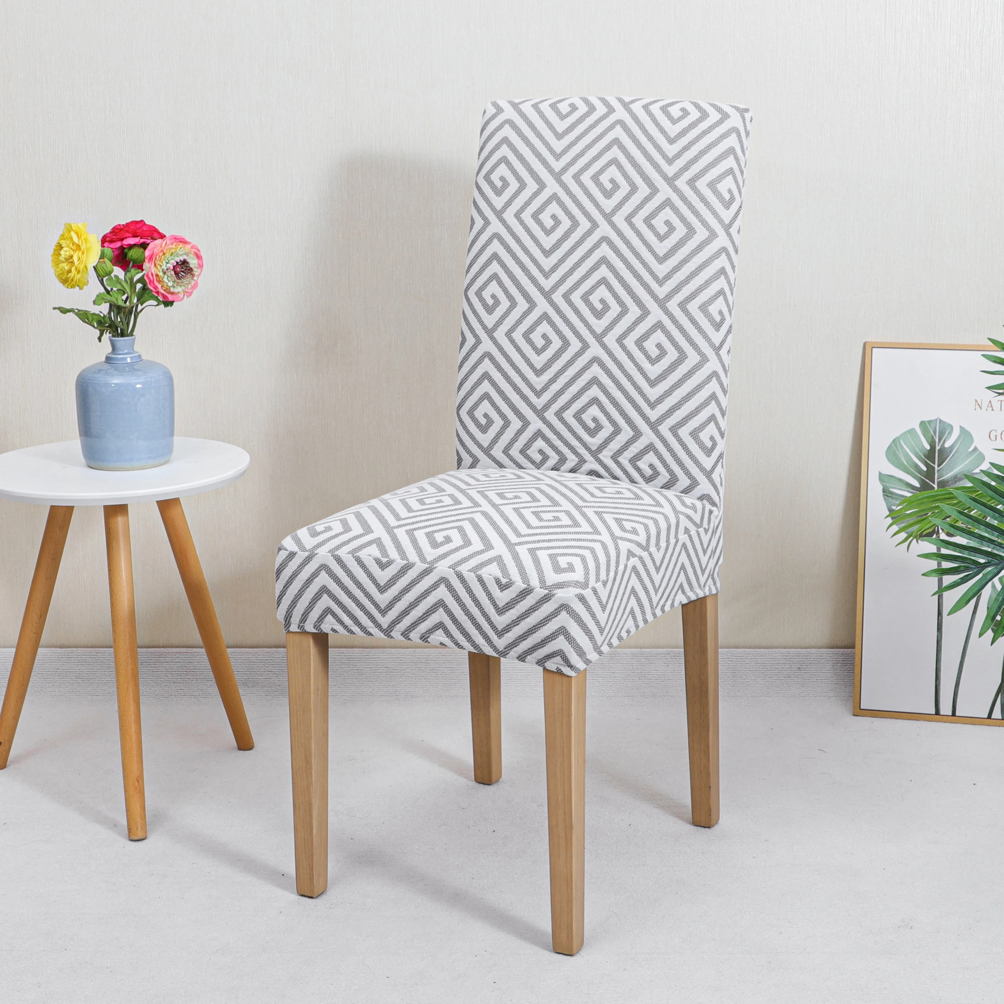 Stretch Jacquard Dining Chair Covers Light Grey Set of 6 Removable Washable Kitchen Chair Protector for Dining Room