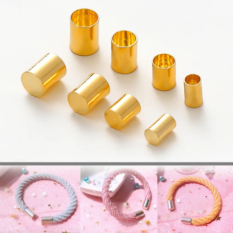 30Pcs 3-5mm 14K/18K Gold Plated Brass Tassel Leather Cord End Crimp Caps Beads End Tip Cap For DIY Jewelry Making Accessories