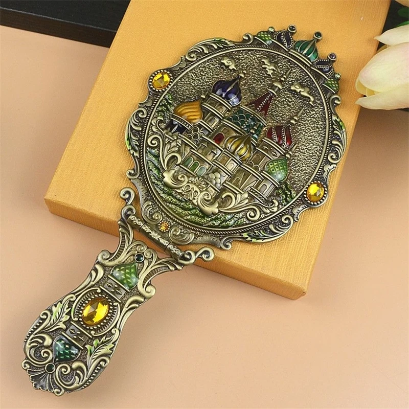 Castelo russo lidar com espelho de maquiagem dobrável portátil europeu vaidade espelho pavão motivo para presente nupcial decoração casa