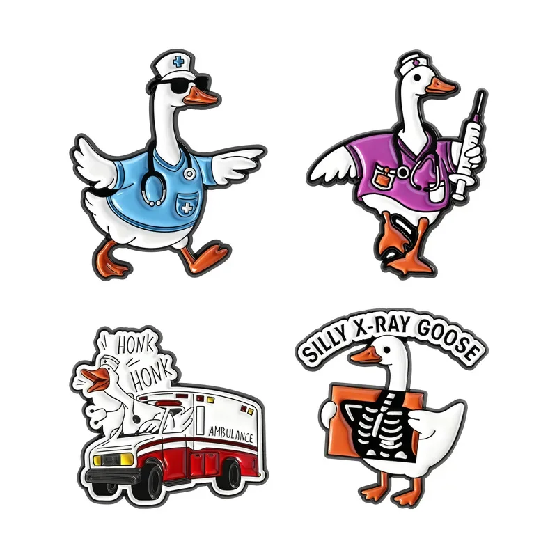 Enamel Pin Fun Medical Goose Brooch Funny Doctor Goose  Ambulance Goose Badge Cute Cartoon Decorative Lapel Pins Badges Metal