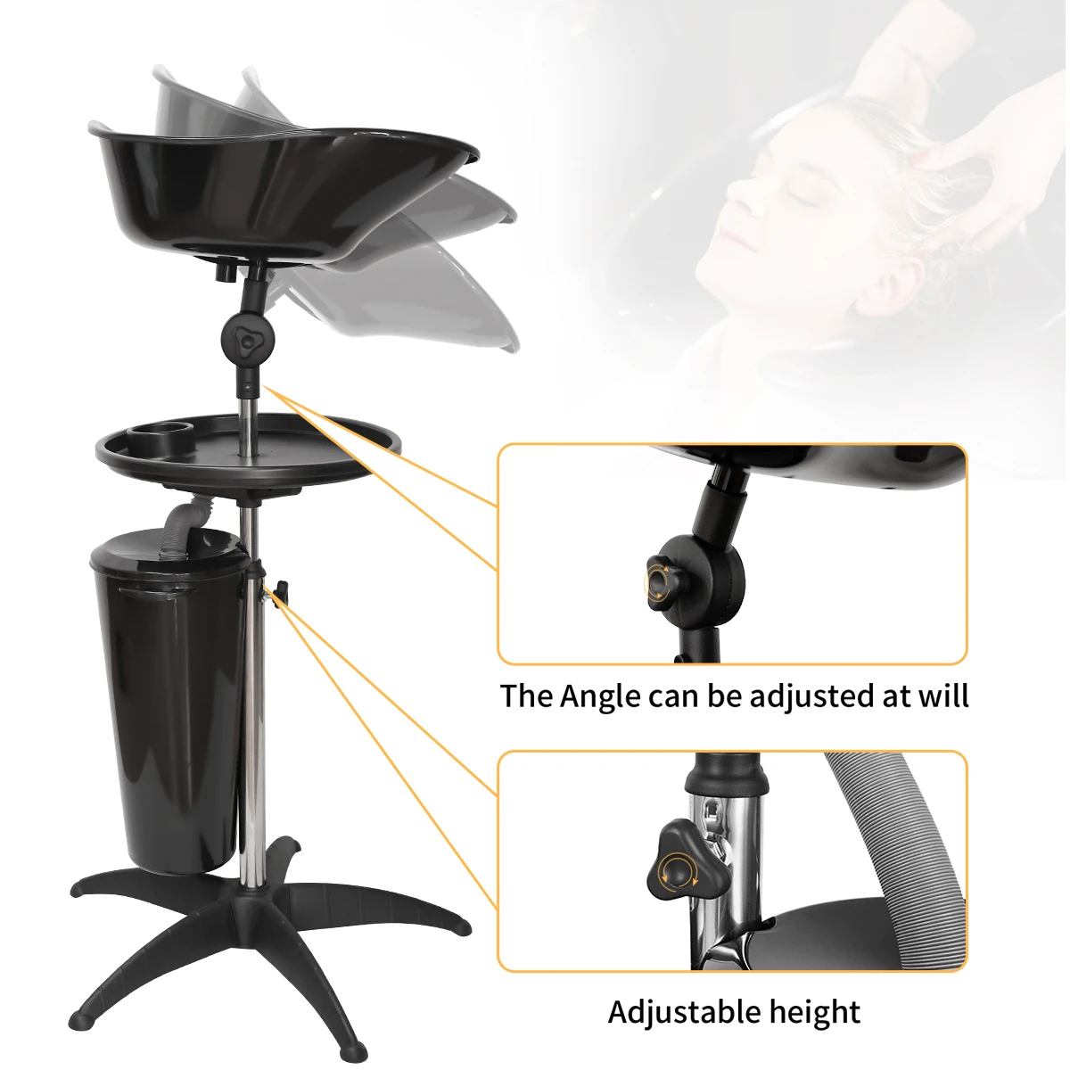 Portable Shampoo Bowl Height Adjustable Hairdresser Sink Mobile Hair Wash Basin Backwash Shampoo Basin Salon Barber Shop Tools