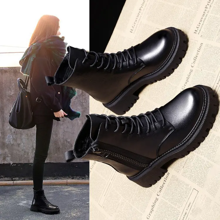 British style thick heeled short boots for women in autumn and winter 2025 new fashionable and plush short boots