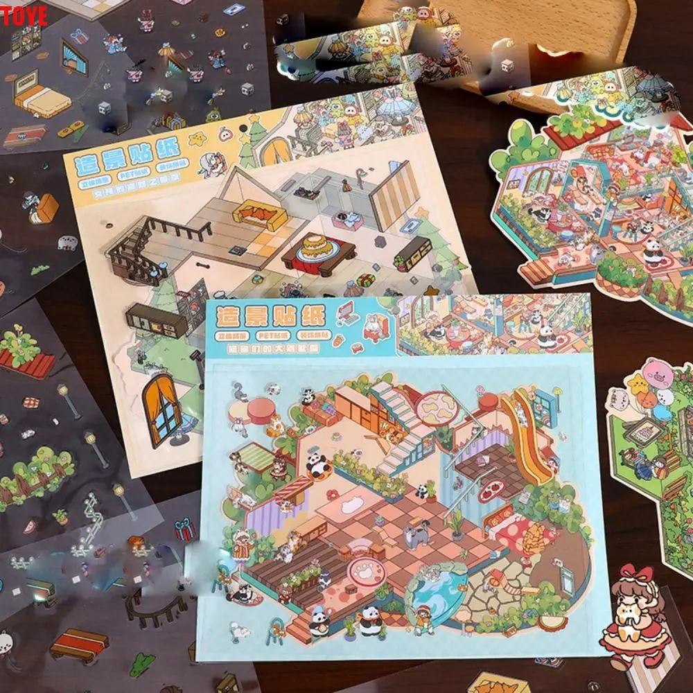 Adesivo paesaggio 3D taglie forti Carta multifunzionale Foresta Party Adesivo paesaggio fai da te Vita quotidiana del panda Impermeabile