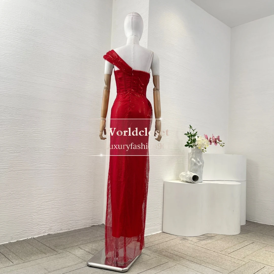 

Evening Dress Woman 2025 Fashion Red Sleeveless Sequin Beading Mermaid Fishtail Maxi
