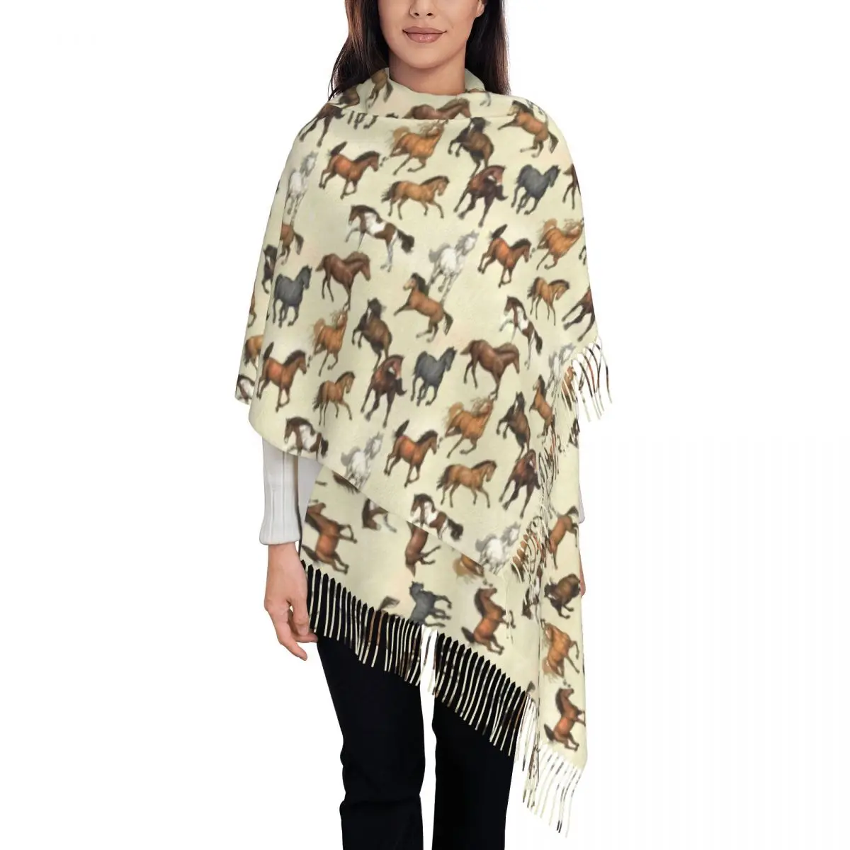 

Warm Soft Scarf Autumn Sunset Horse Shawl Wrap Cool Animal Print Design Foulard Men Women Luxury 2024 Large Scarves