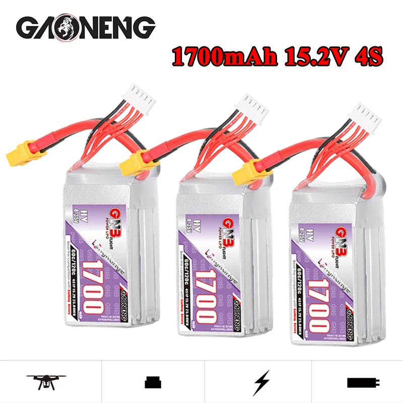 3szt. akumulatorów Lipo Max 120C GNB 4S 15.2V 1700mAh do dronów wyścigowych FPV RC Racer Helicopter 15.2V z wtyczką XT60