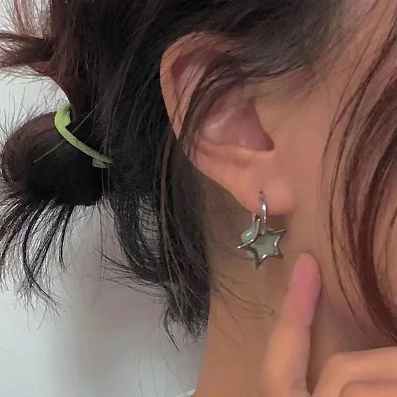 Korean Star Earrings for Women Gothic Pentagram Pendant Earrings Y2K Punk Earrings Removable Simple Earrings Hip Hop Jewelry