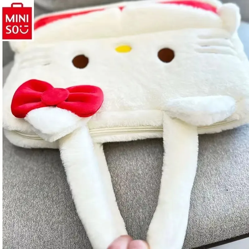 MINISO-Mallette de rangement en peluche de grande capacité pour ordinateur portable, sac de dessin animé Hello Kitty, mallette multifonctionnelle pour étudiants, haute qualité, nouveau, 2024