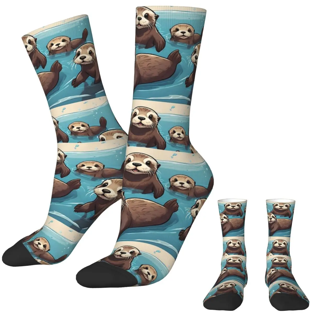 Men Socks Playful Otters In The Ocean Stockings Autumn Leisure Warm Soft Socks Design Outdoor Non Slip Socks