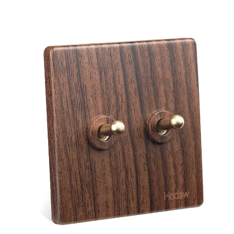 High Quality 86 Retro Toggle Switch Wood Grain 1-4 Gang Brass Lever 2 Way Wall Light Switch 10A250V