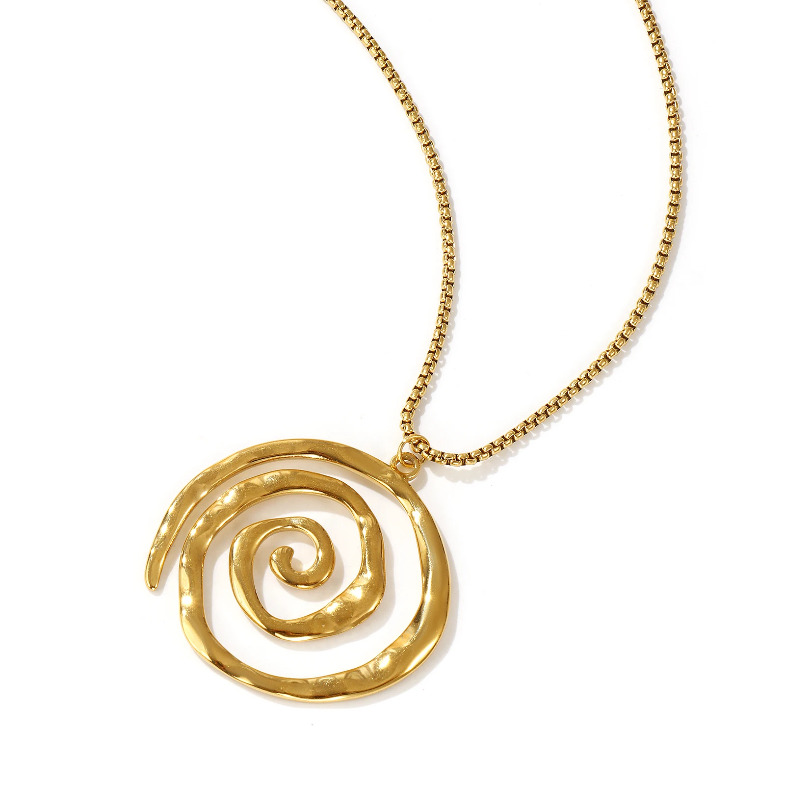 304 Stainless Steel Hollow Spiral Pendant Charm Necklace 18K Gold Plated Box Chain 45cm(17.7