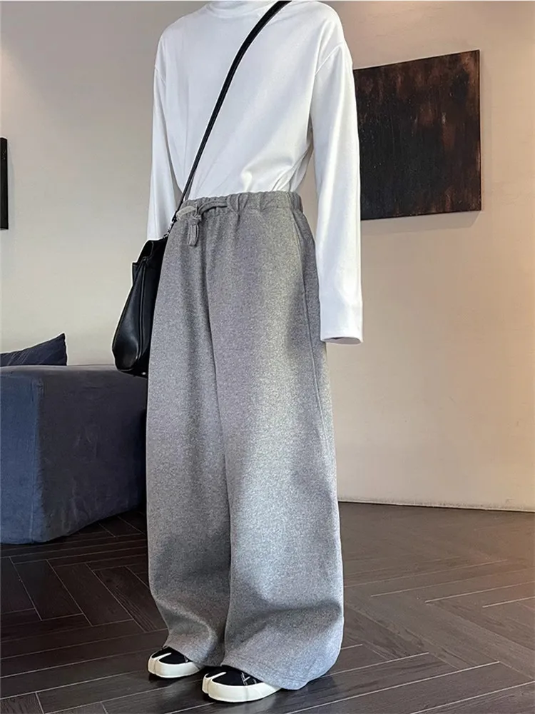 

Korean Sle Thiened Loose Straight Leg Elastic Waist Sweatpants Casual Versatile Wide Leg Drapey Long Trousers for Men And...