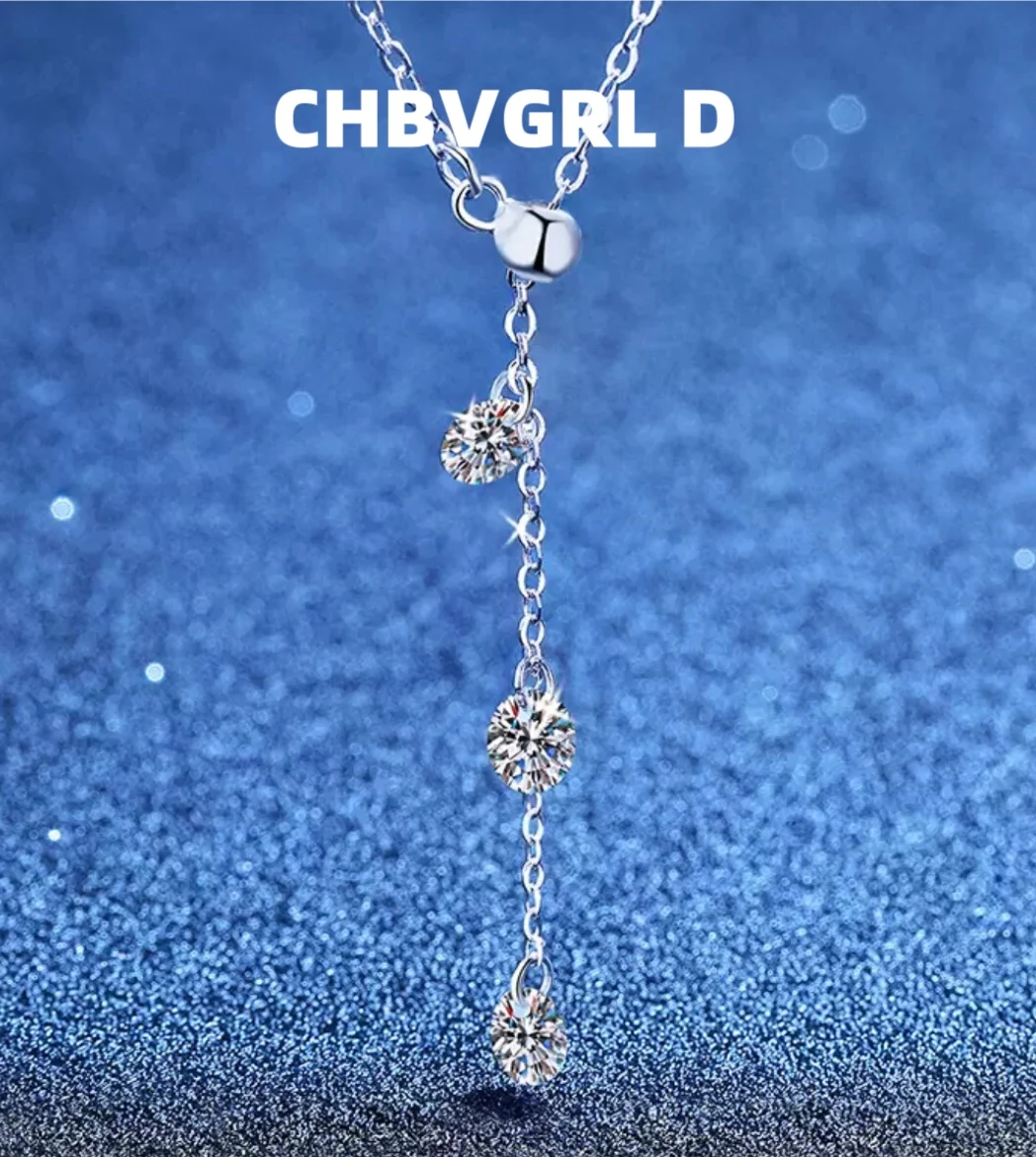 

[Best Seller] S925 sterling silver moissanite necklace for women, simple Korean style, luxurious tassel pendant, adjustable