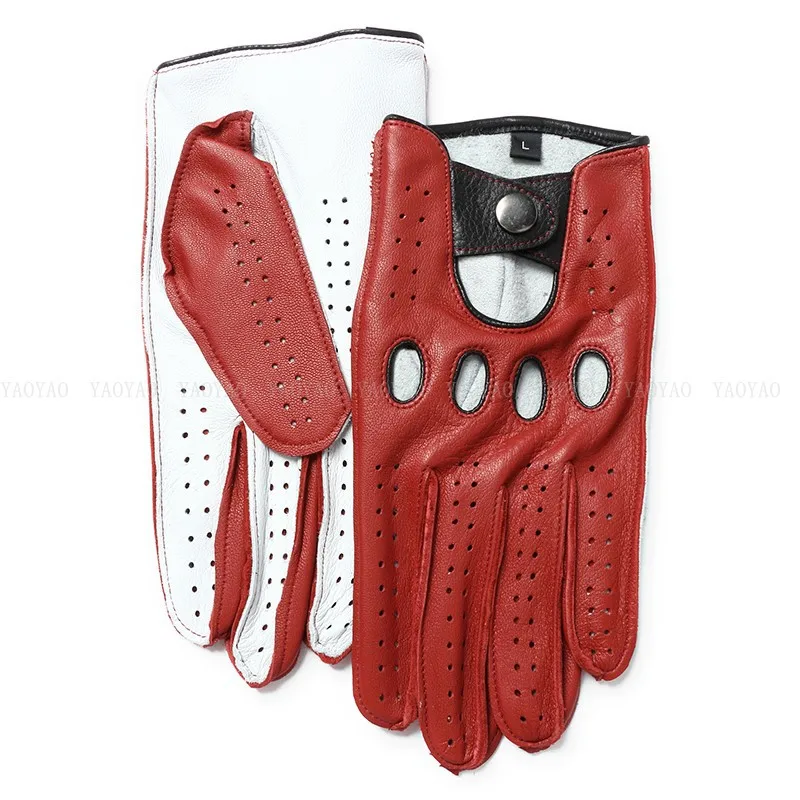 

New Arrival Fashion Mens Leather Gloves Riding Driving Gloves Full Finger Non Unlined Slip Mitten For Male Real Leather Gloves