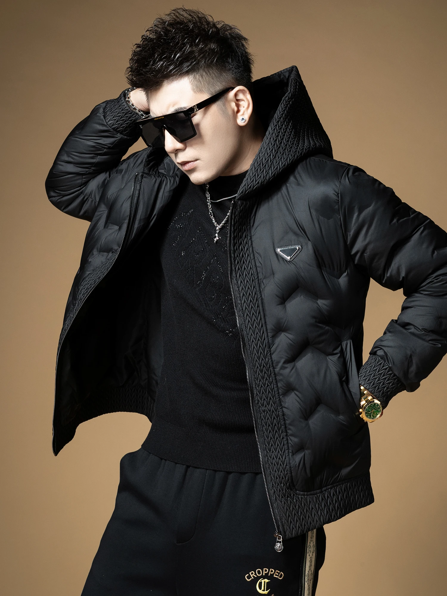 

Men's Thiened down Jaet Winter Warm Outerwear Youth Faion Hooded White Du Feather Padded Coat Regular Length Outerwear