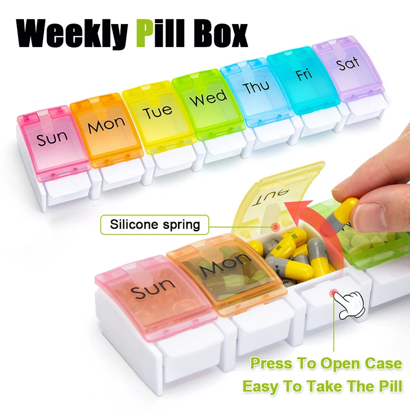 7 Days Pill Box Weekly Pillbox Tablet Holder Medicine Storage Case Drug Container Tablet Storage Box Organizer 7 Cells Pill Case