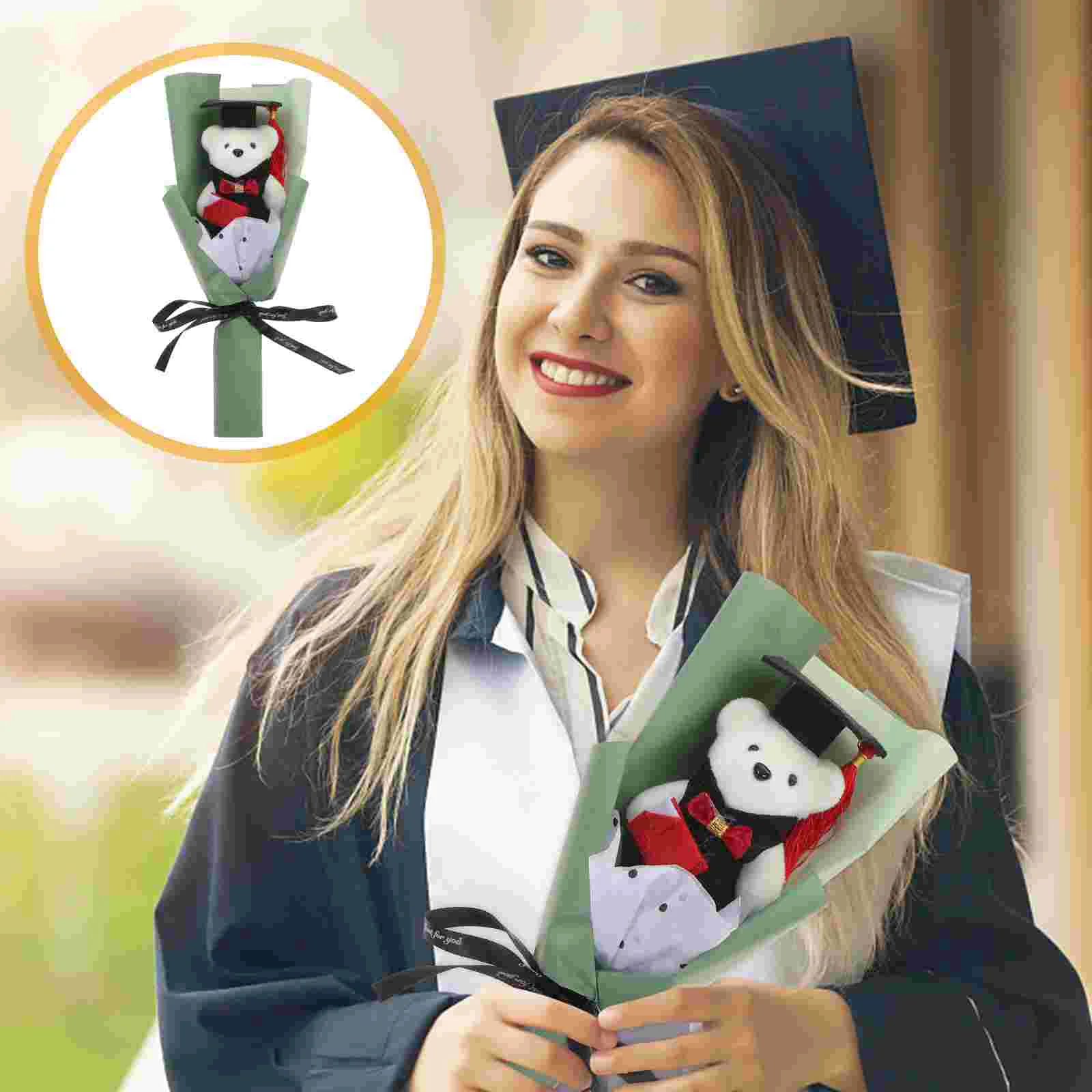 Graduation Door Banner Bear Bouquet Decoration Rose Animal Cap Green Cloth Graduates Accessories