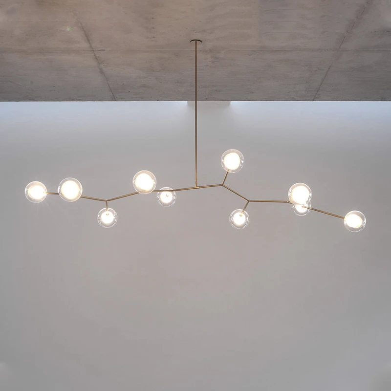 Molecular Glass Balls Chandeliers Minimalist long Gold/Black Metal branch Lights Dining Living Room Home Bubble Lighting