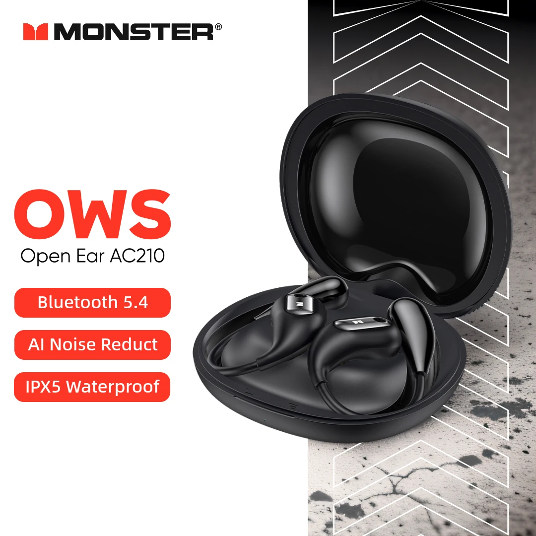 

Monster Open Ear AC210 OWS Headphones Sport Wireless Bluetooth 5.4 Earphones Noise Cancelling IPX5 Waterproof Ear Hooks with Mic