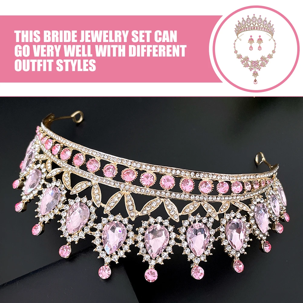 

1 set Costume Jewelry Sets Bride Wedding Rhinestone Necklace Earrings Elegant Bridal Accessories Prom Party