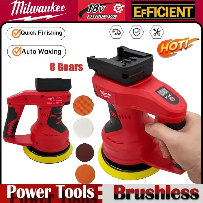 

Milwaukee Cordless Car Polisher 8 Gears Brushless Electric Polishing Machine Waxing Sanding Sealing Power Tools For 18V Battery