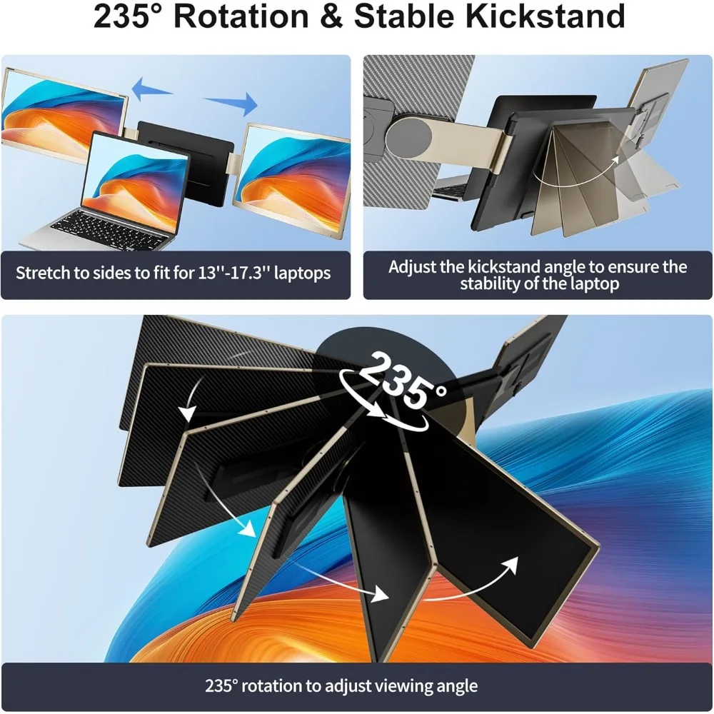 Triple Laptop Screen Extender, FHD 1080P IPS Laptop Monitor Extender, Detachable Screen Travel Monitor Laptops