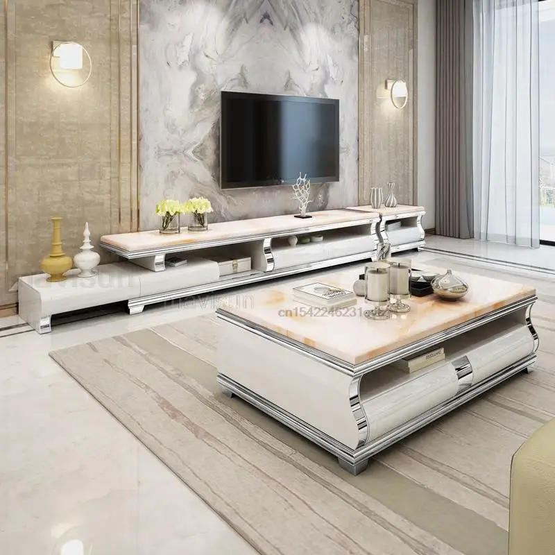 Living Room Sofa Side Table With Storage Space Multifunctional TV Cabinet Tea Table 2 Pieces Set Nordic Design TV Unit Furniture