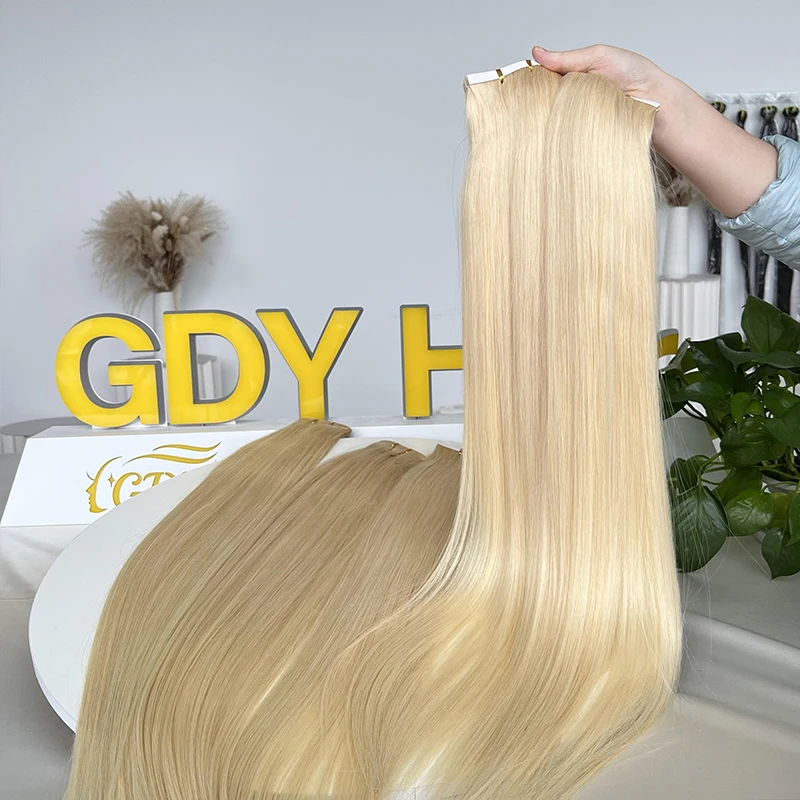 Double Drawn Straight Tape in Hair Extensions 12A Raw Hair Blonde Color #613 Straight 100% Human Hair Extensions 100g/40pcs